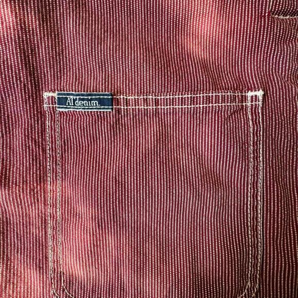 🍓 AT Denim Red Pinstripe Overall Mini Dress (M) - Picture 6 of 8